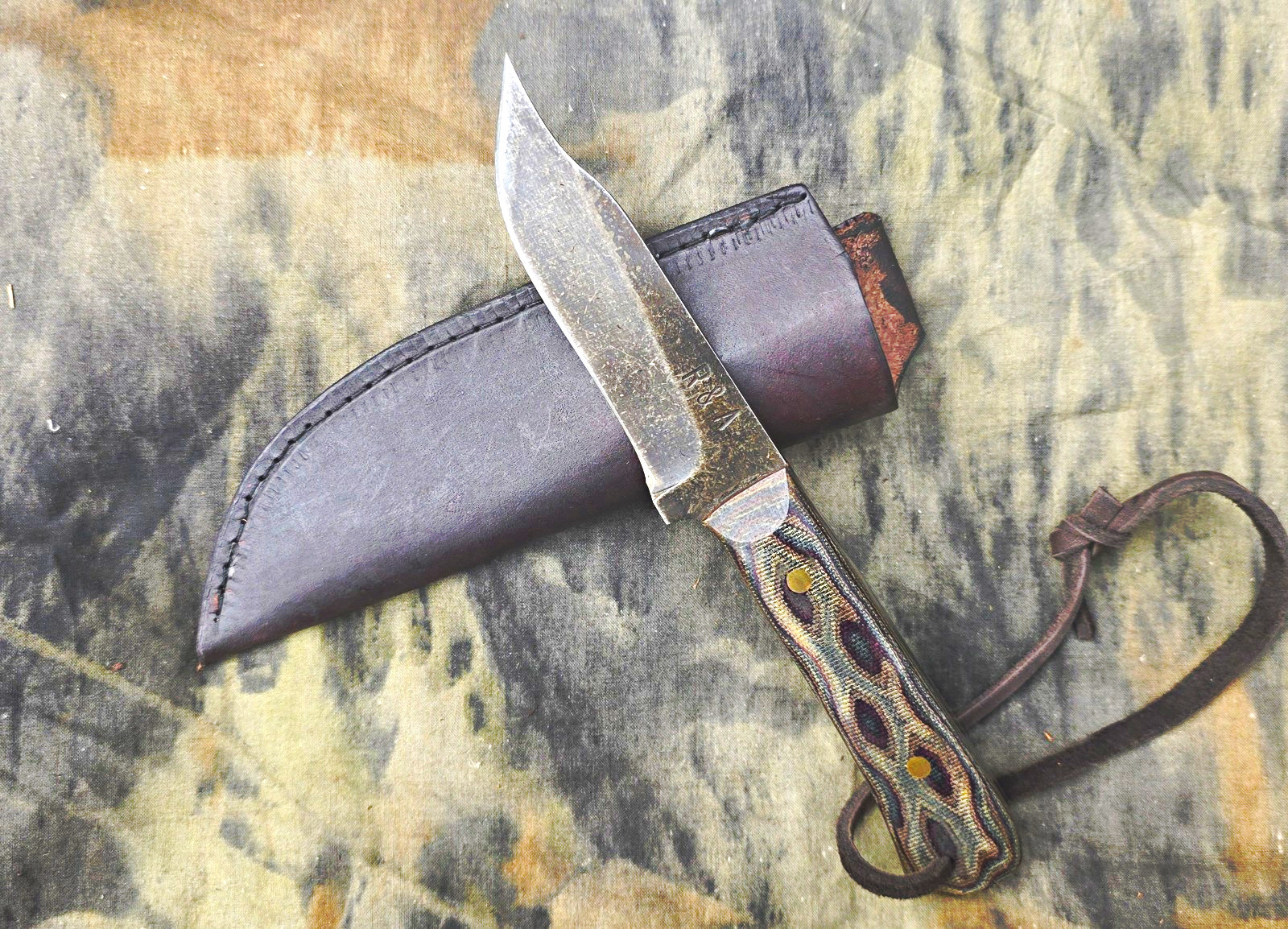 R&A Custom Handmade USA Fixed Blade Hunting Knife 8670 Steel Clip Point Micarta