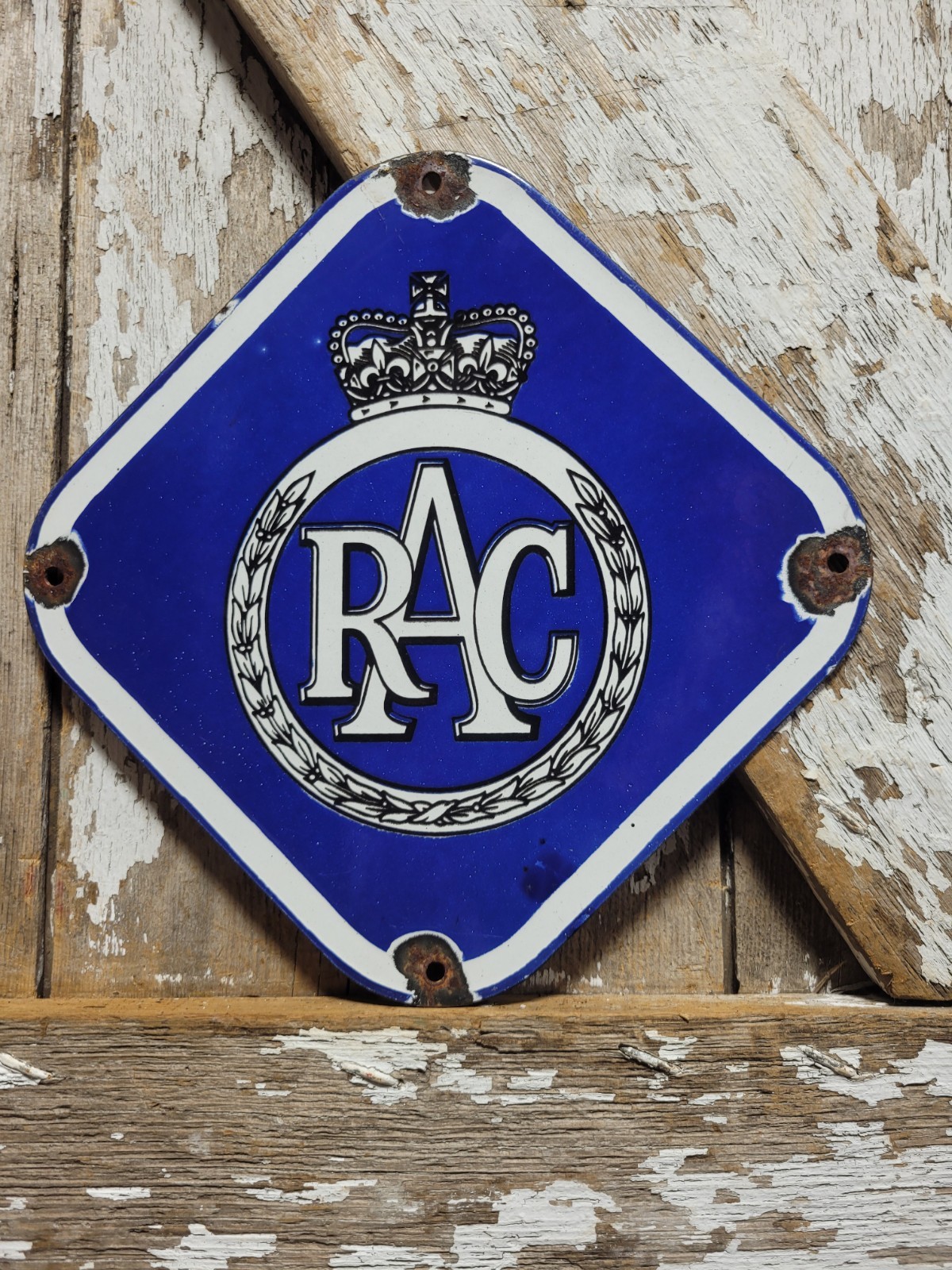VINTAGE ROYAL AUTOMOBILE CLUB PORCELAIN SIGN OLD BRITISH RAC CAR MEMBERS LONDON