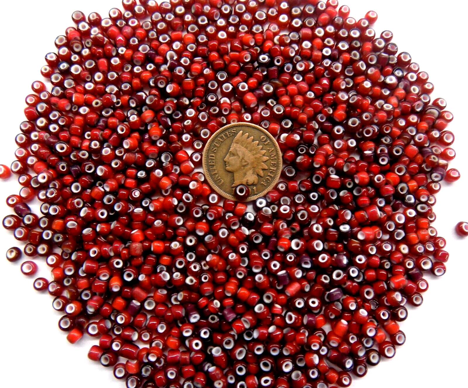 4 Ounces Original Hudson Bay White Heart African Trade Beads size V394