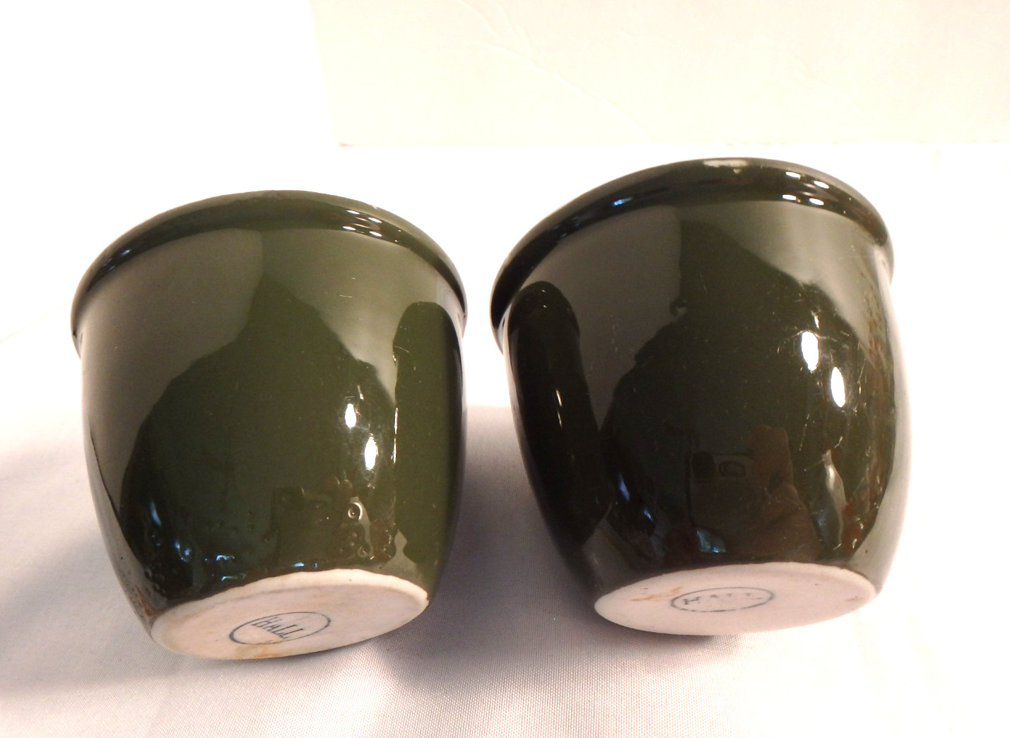 2 HALL Forest Green Custard Pudding Baker Ramekin USA Pottery