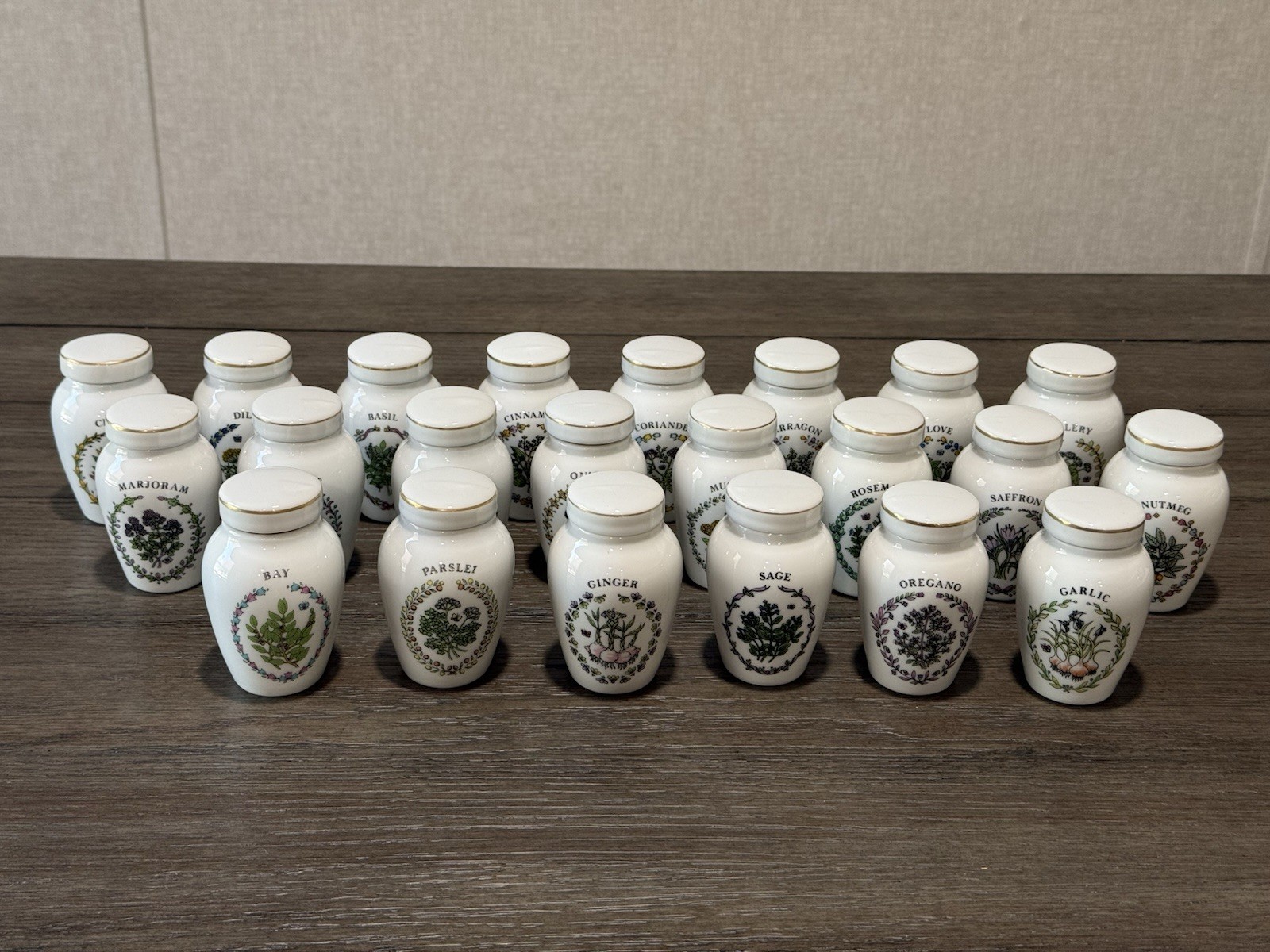 Gloria Vanderbilt Concepts Franklin Mint Spice Jar Set of 22 Porcelain Jars 1985