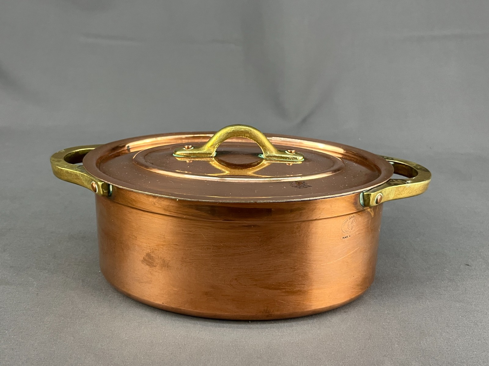 Vtg Metaux Ouvres Vesoul France Copper 1 ¼ Qt Oval Lidded Roasting Casserole Pan