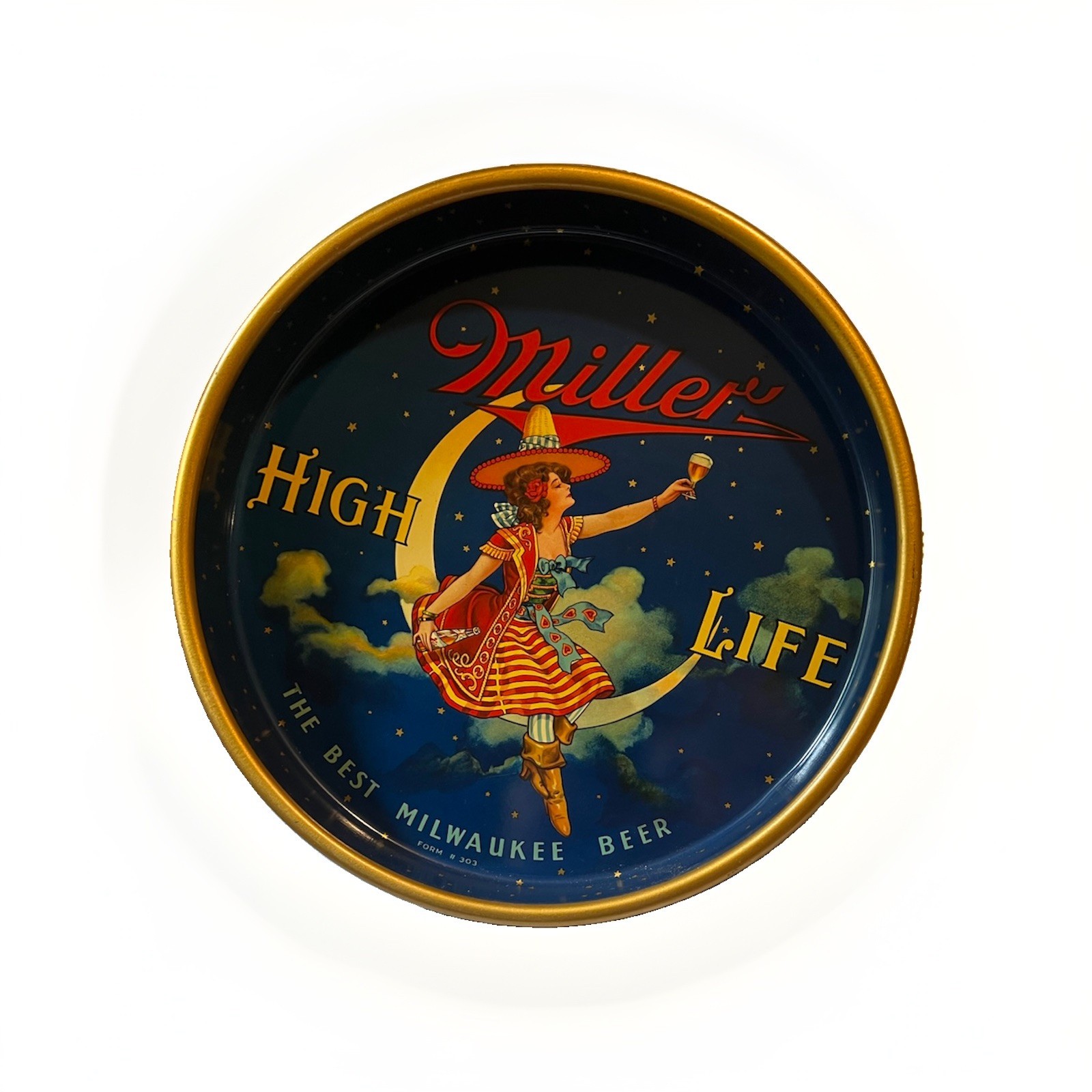 VTG 13'' Miller High Life Girl On The Moon BAR BEER METAL Tray Milwaukee NICE