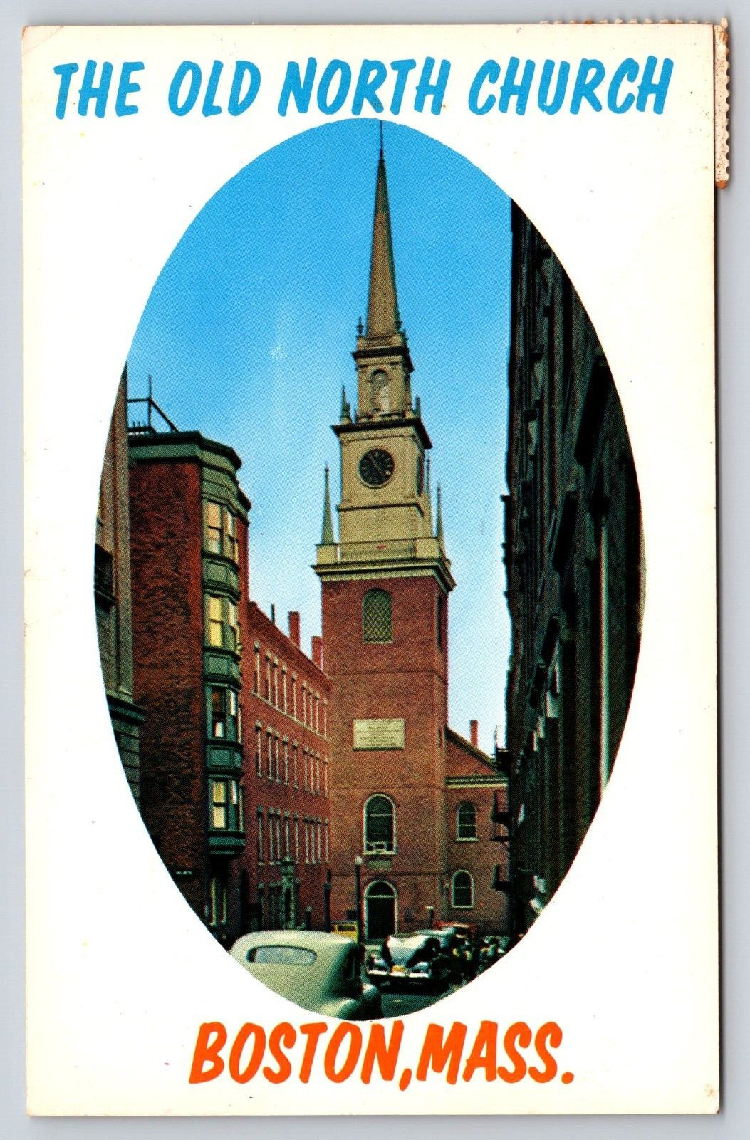BOSTON MASSACHUSETTS MA THE OLD NORTH CHURCH TOWER CARS VINTAGE 1963 POSTCARD
