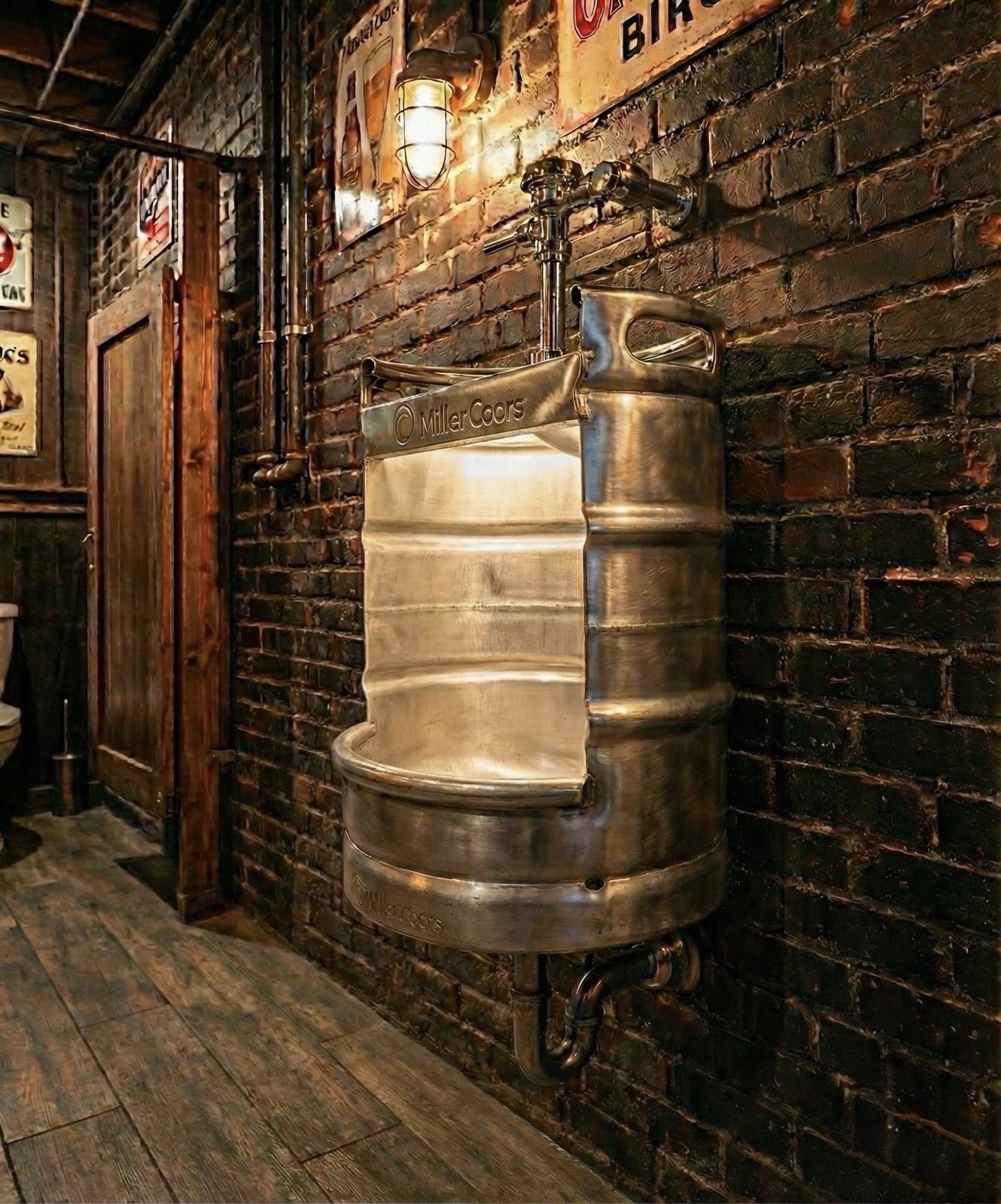 Beer Keg Urinal – Branded Edition-with Manual Push Flush Valve – Complete Set
