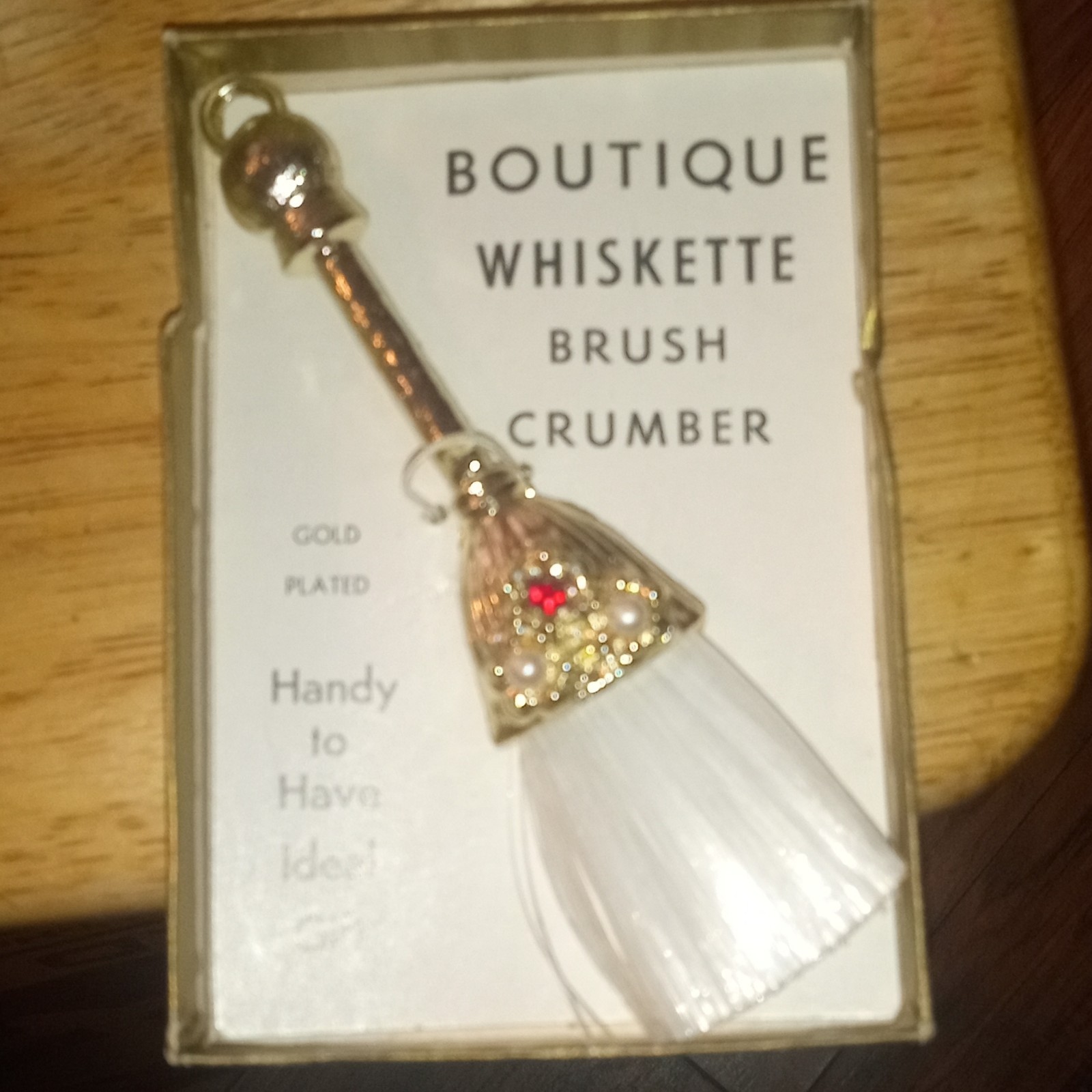 New Vintage Gold Plated  Product Desk Brush & Desk Dust Pan Jeweled W Pearls 