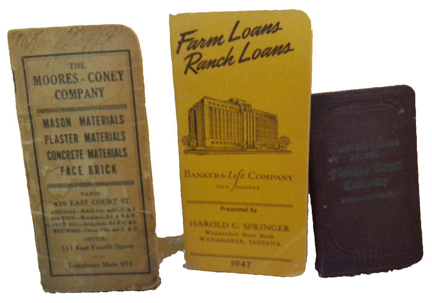 Moores Coney mason Des Moines Bank Fletcher Indy pocket ledger lot 3 1925 1948 Moores Coney mason Des Moines Bank Fletcher Indy pocket ledger lot 3 1925 1948
