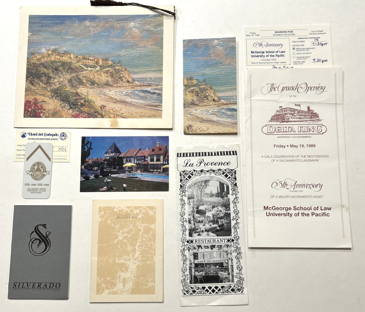 CALIFORNIA Ephemera LOT Catalina SILVERADO Spanish Bay Provence DELTA KING RITZ