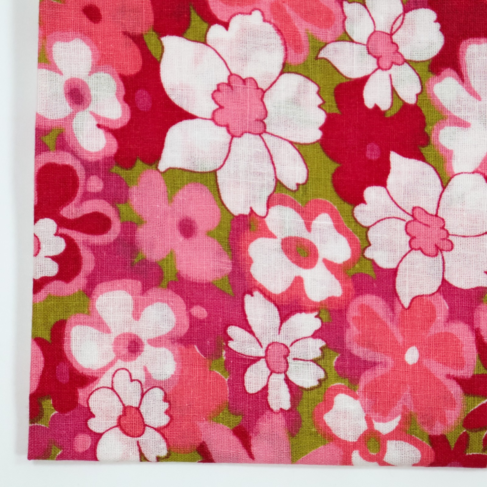 Vintage Feedsack Fabric Old Floursack Pink White Green Flowers 18x20