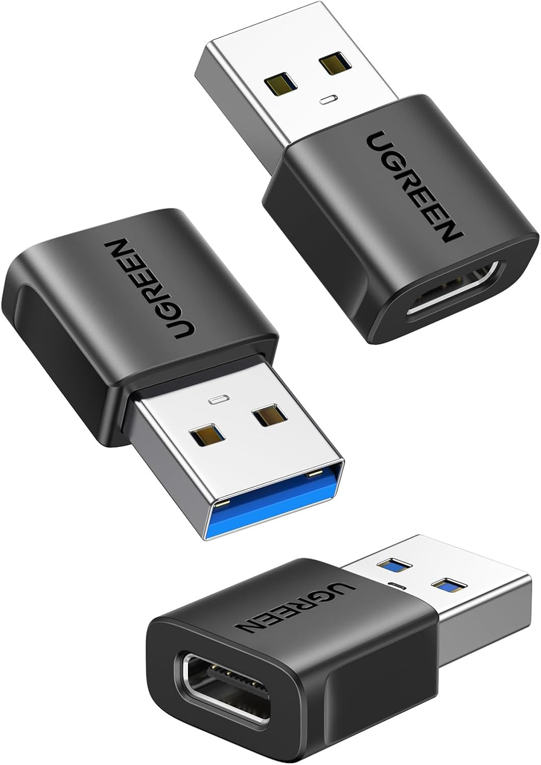 USB A to USB C Adapter 10Gbps Data Converter 3 Pack Black For iPhone Samsung