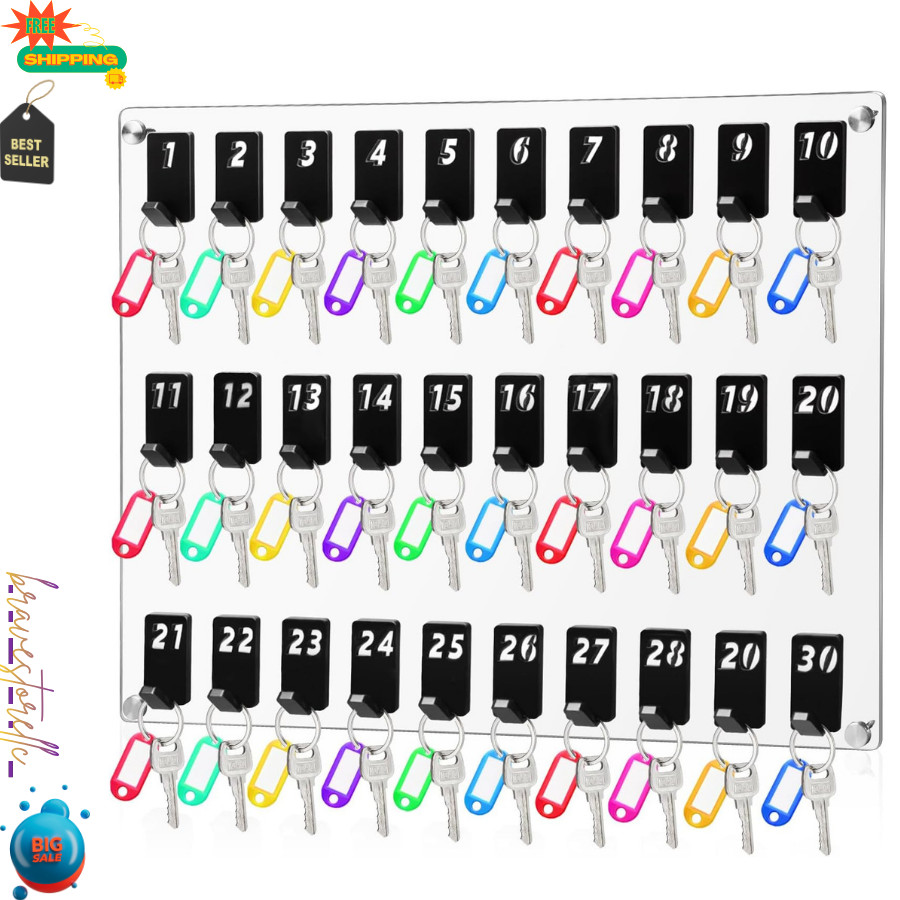 Beeveer Acrylic Key Holder Board with 30 Hooks, Wall Mount Organizer, Clear Beeveer Acrylic Key Holder Board with 30 Hooks, Wall Mount Organizer, Clear