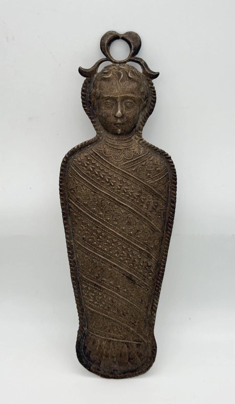 Antique Fatschenkind Swaddled Baby Metal Ex Voto Votive 5 3/4” Offering