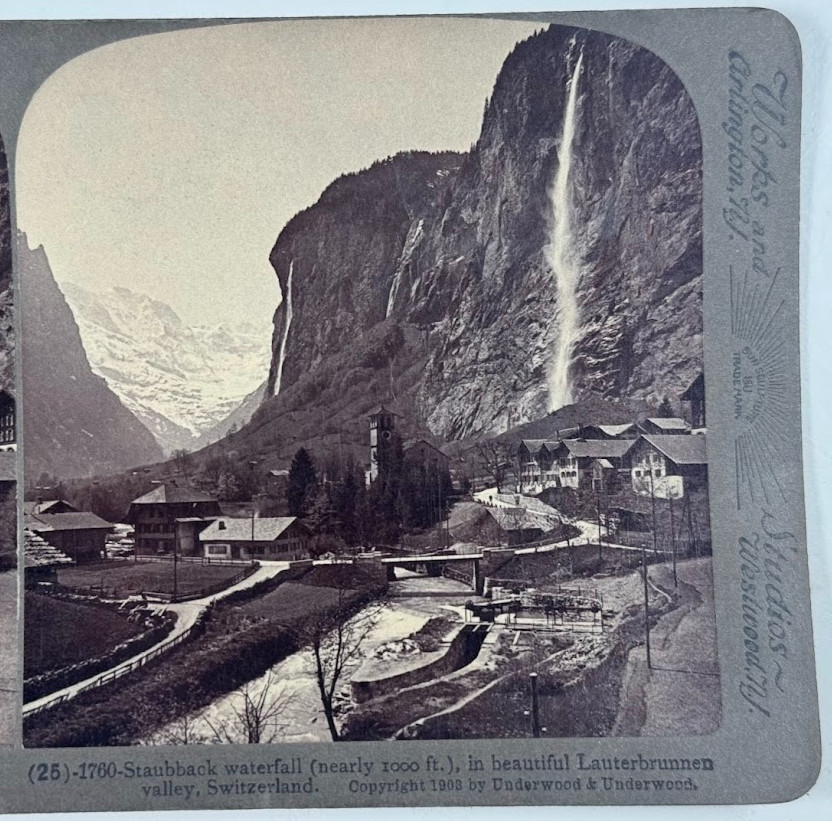 Staubbach Waterfall Nearly 1000 ft. in Beautiful Lauterbrunnen Valley Stereoview