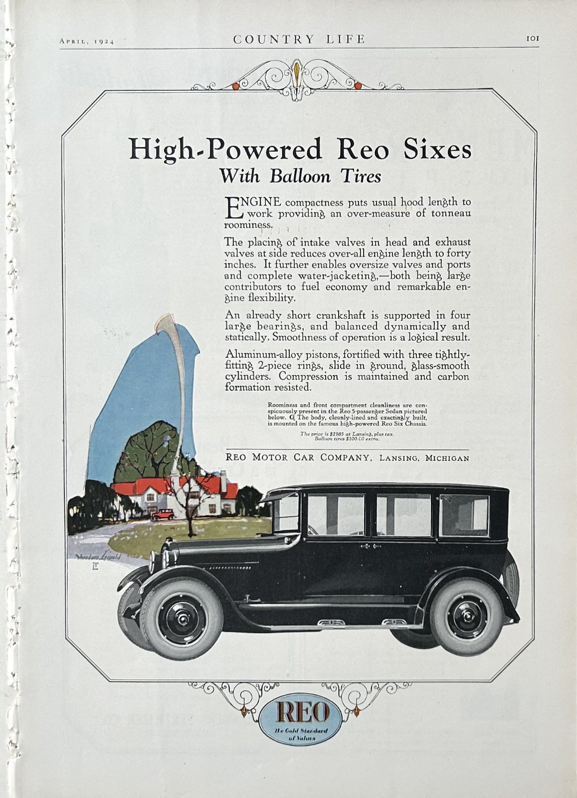 1924  Ad (10  X 14 inches) Reo Motor Car Co Lansing MI 5 Passenger Sedan