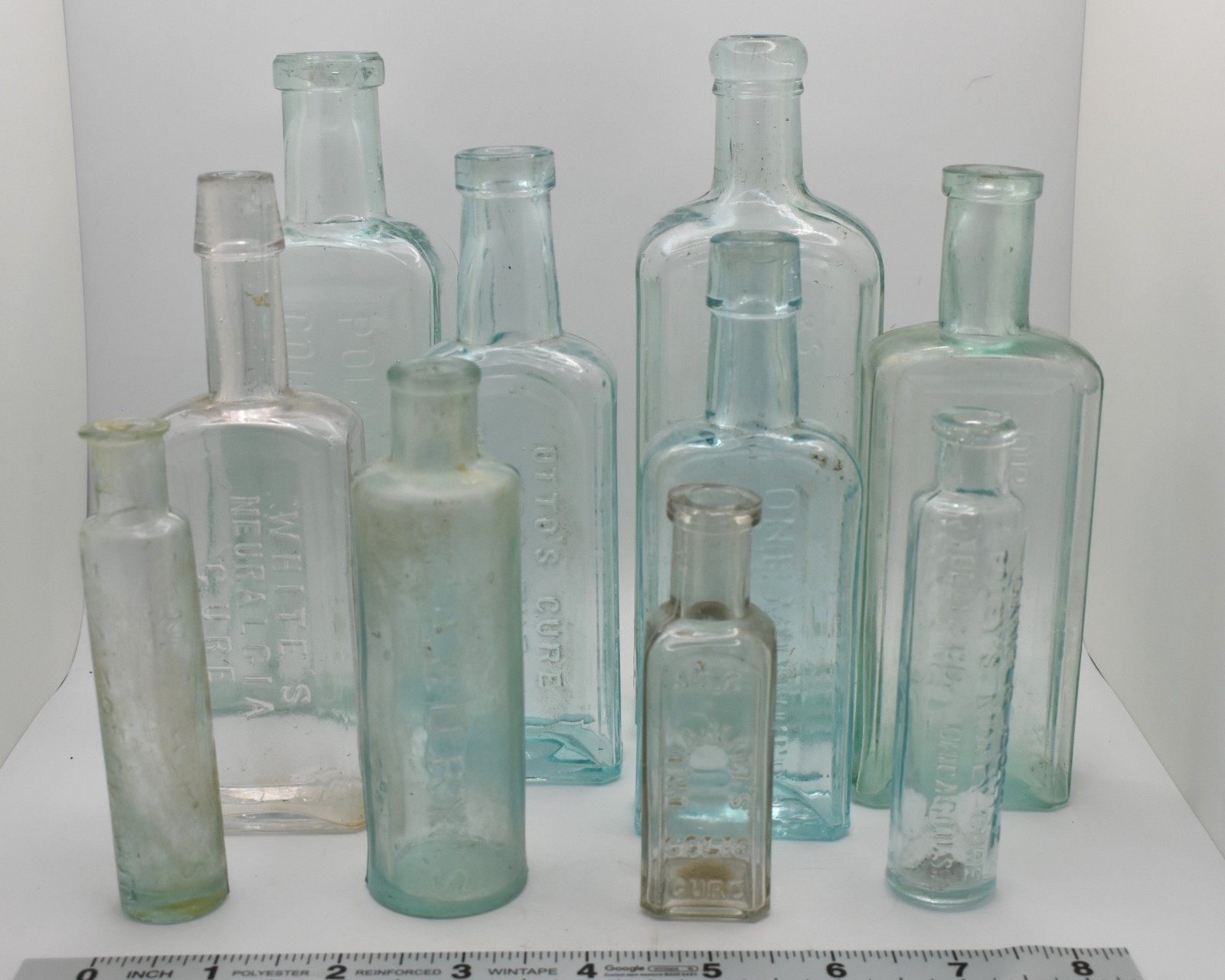 Lot Of 10 Antique Glass Bottles Apothecary Medicine