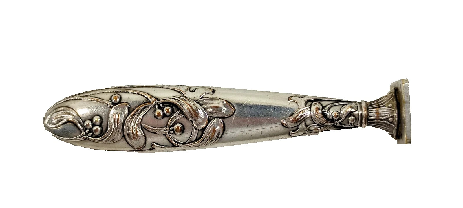 Antique French Silver Art Nouveau Mistletoe Desk Wax Seal Stamp Blank Cartouche