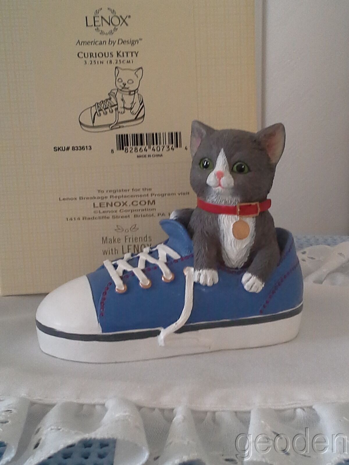 Lenox Curious Kitty Cat In A Blue Sneaker Kitten Figurine