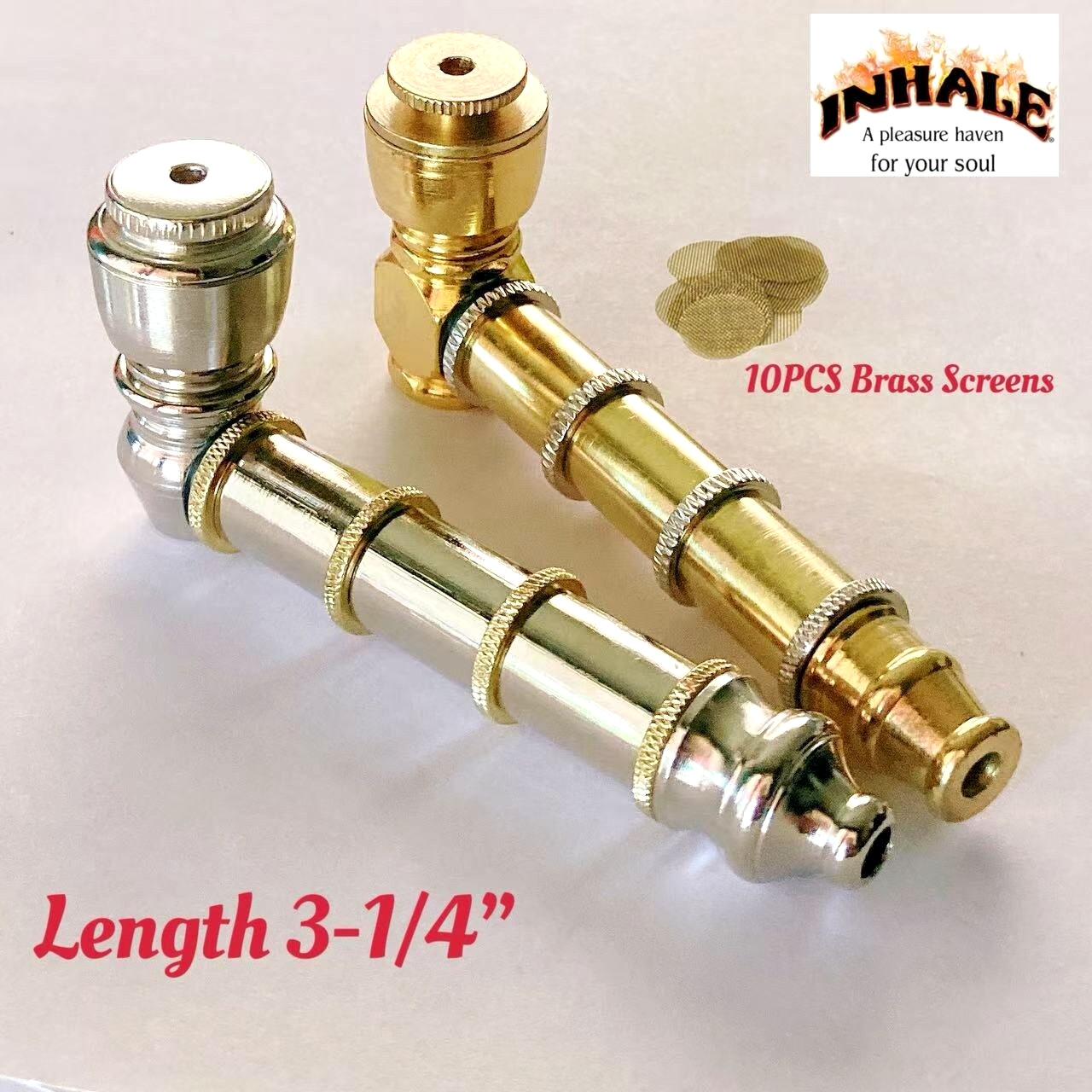Inhale 2 PCS nickel+brass plated tobacco smoking metal pipe w 10 brass screen