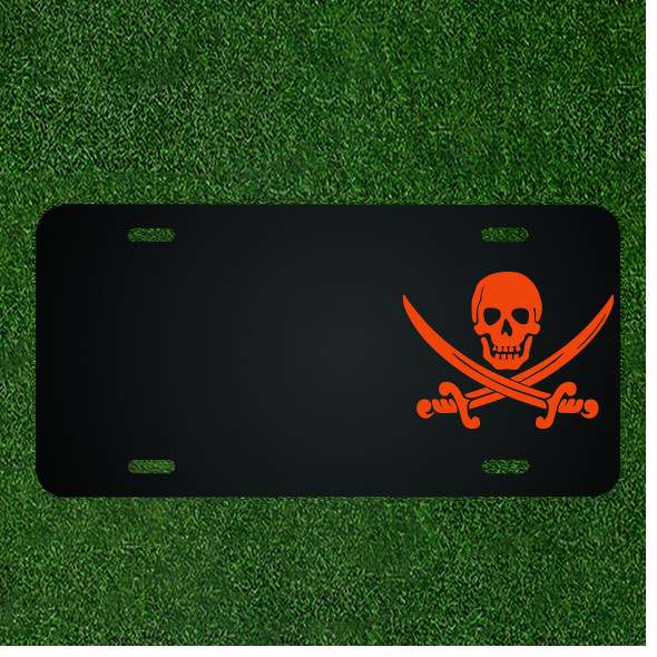 Custom Personalized License Plate With Add Names To Orange Skull Pirate Swords Custom Personalized License Plate With Add Names To Orange Skull Pirate Swords