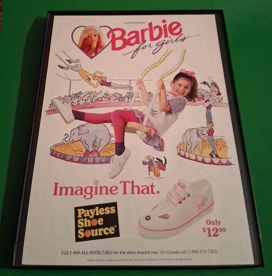 Barbie For Girls Payless Shoe Source Vintage Framed Print Ad 1995 8.5x11 