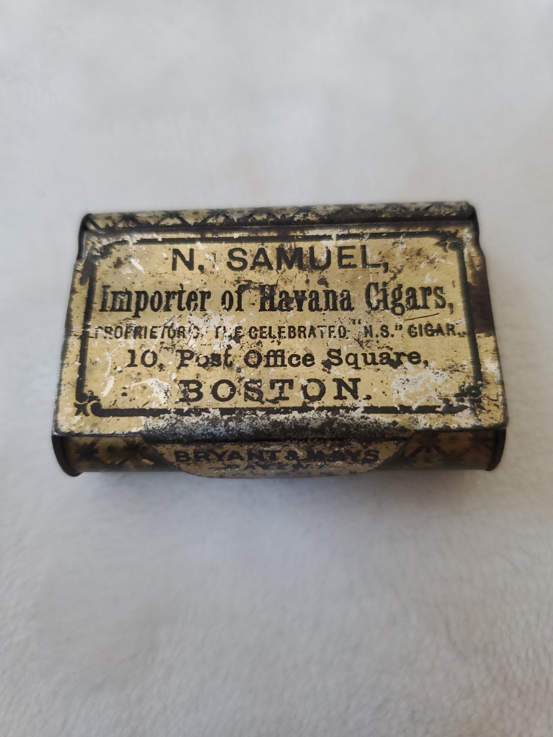 Antique Snuff Box N Samuel Importer Of Havana Cigars Boston Bryant & Mays London Antique Snuff Box N Samuel Importer Of Havana Cigars Boston Bryant & Mays London