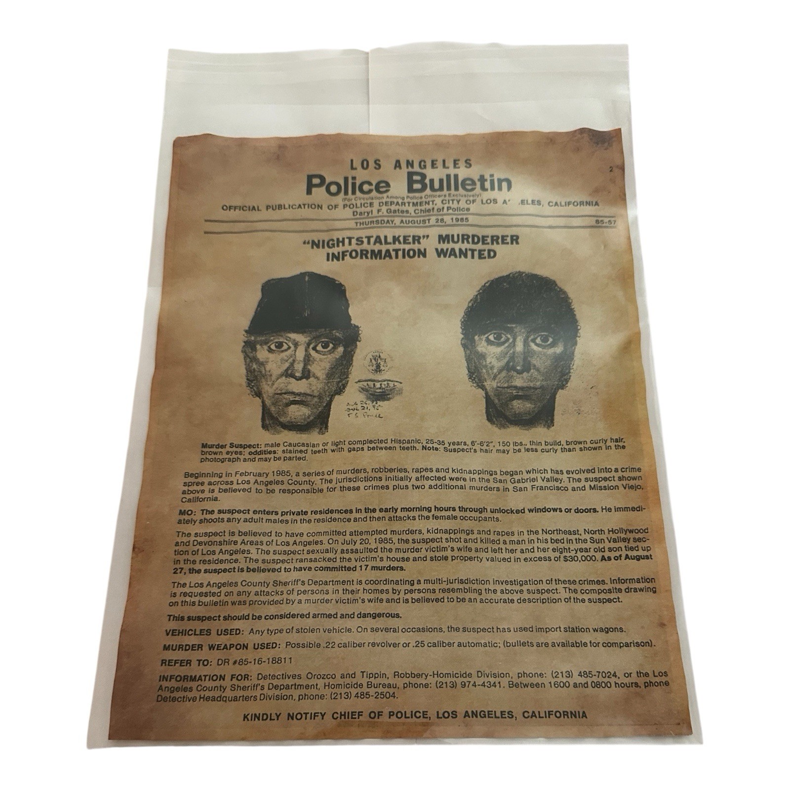 Richard Ramirez Night Stalker Los Angeles Police Bulletin
