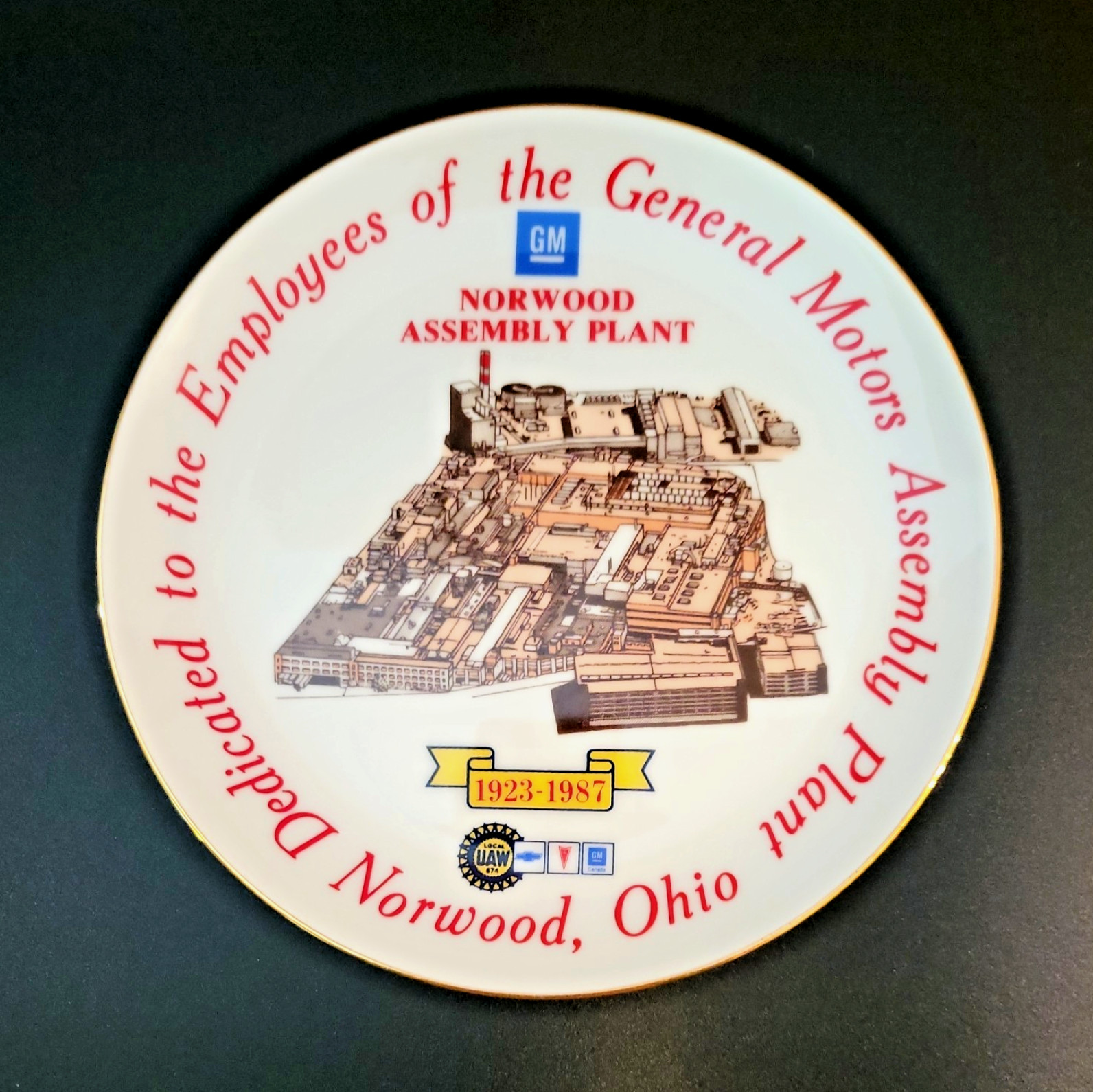 GM Norwood Ohio Assembly Plant Plate Dedicated to Employees 1923-1987 7.5\ GM Norwood Ohio Assembly Plant Plate Dedicated to Employees 1923-1987 7.5\