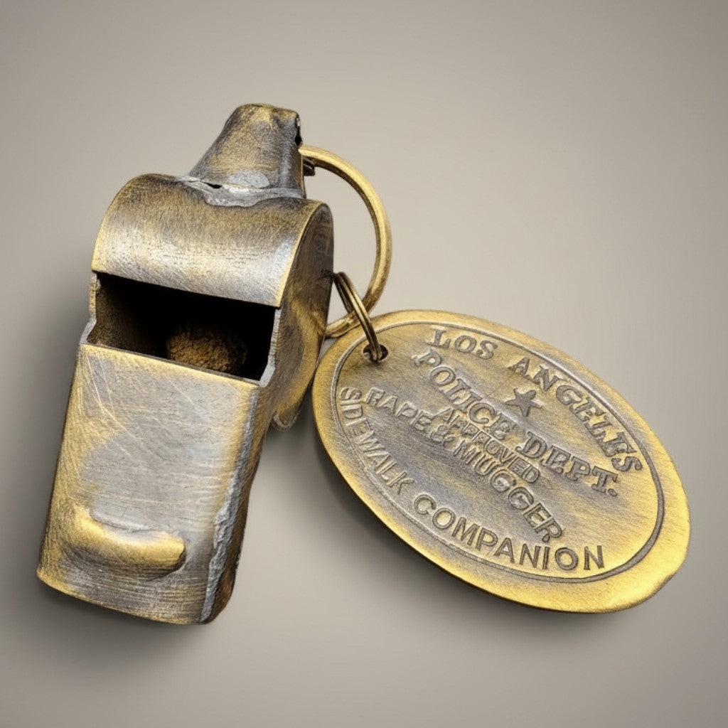 City Police 1920s Solid Brass Tag & Whistle