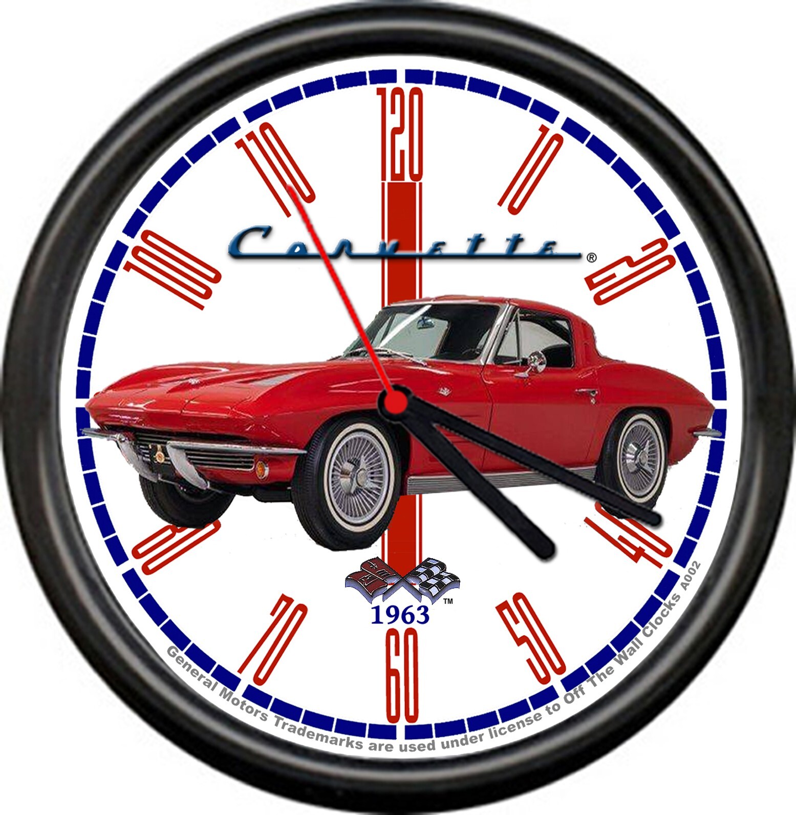 Licensed 1963 Red Corvette Muscle Car General Motors Vintage Sign Wall Clock