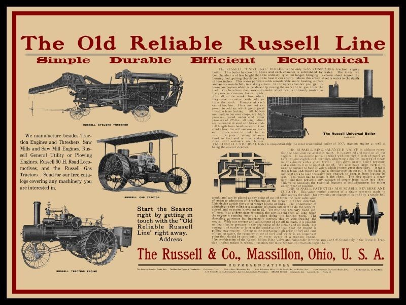 1912 Russell & Co. Steam Traction Engines, Massillon OhiO NEW Metal Sign: 12x16\