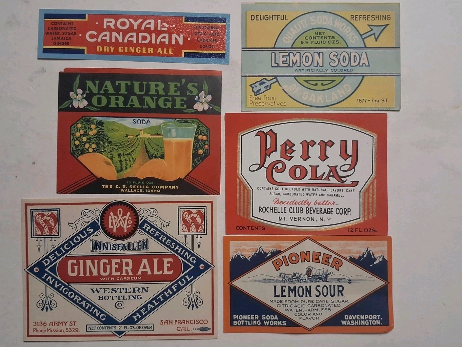 1920s-30s SODA LABELS Vintage POP Nature's Orange PIONEER LEMON LOT of 6