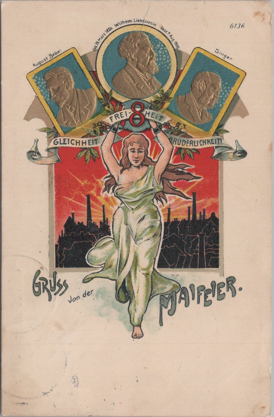 Gruss Von Der Maifeier Bebel Liebknecht Singer Socialist Labor Day 1911 Postcard