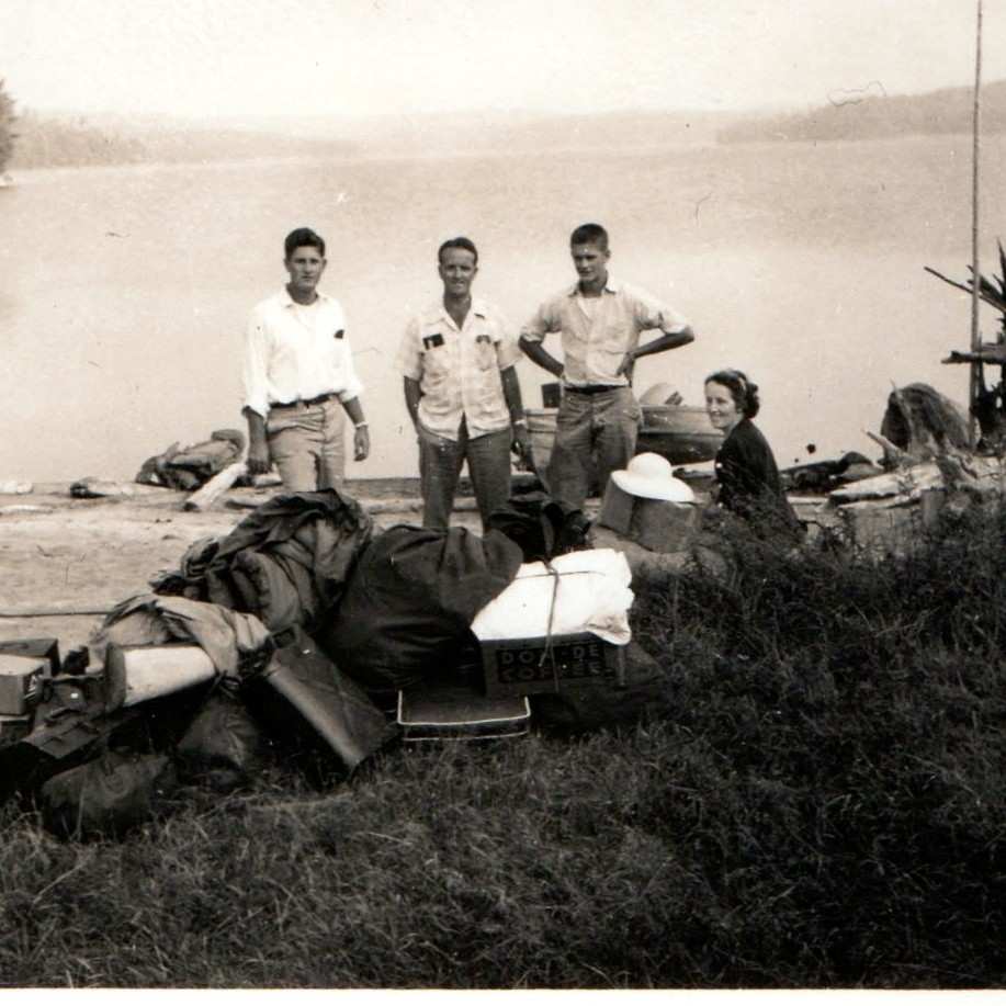 c1940s Lake Shore Camping Gear Group Snapshot Photo Don-De Coffee Crate Outdoors c1940s Lake Shore Camping Gear Group Snapshot Photo Don-De Coffee Crate Outdoors
