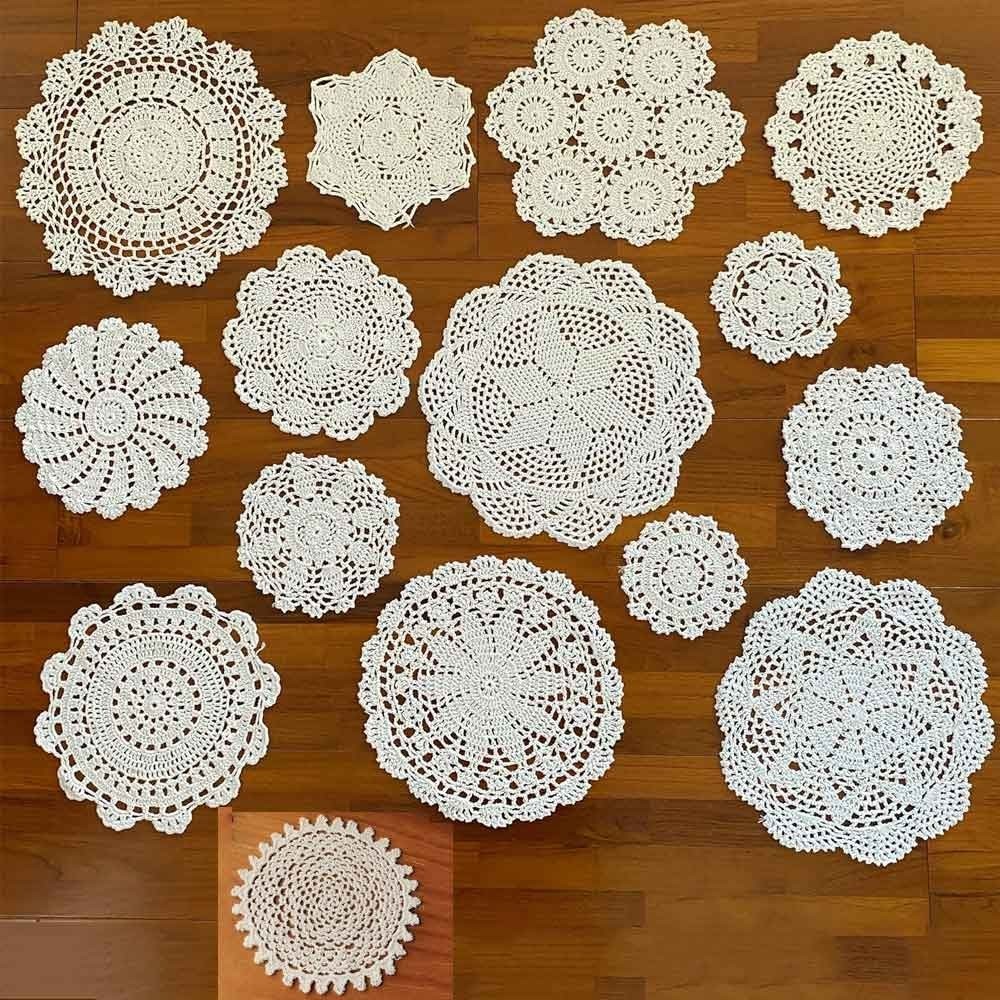 15Pcs/Lot 4.7-12in Vintage Lace Flower Hand Crochet Placemats Coasters Doilies