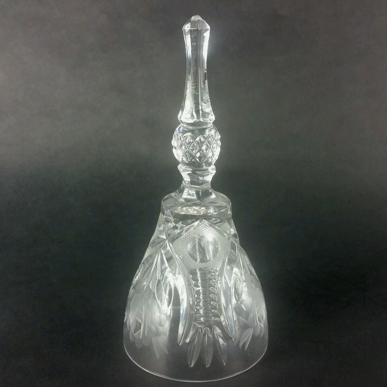 Crystal Glass Dinner Bell Etched Floral Pattern