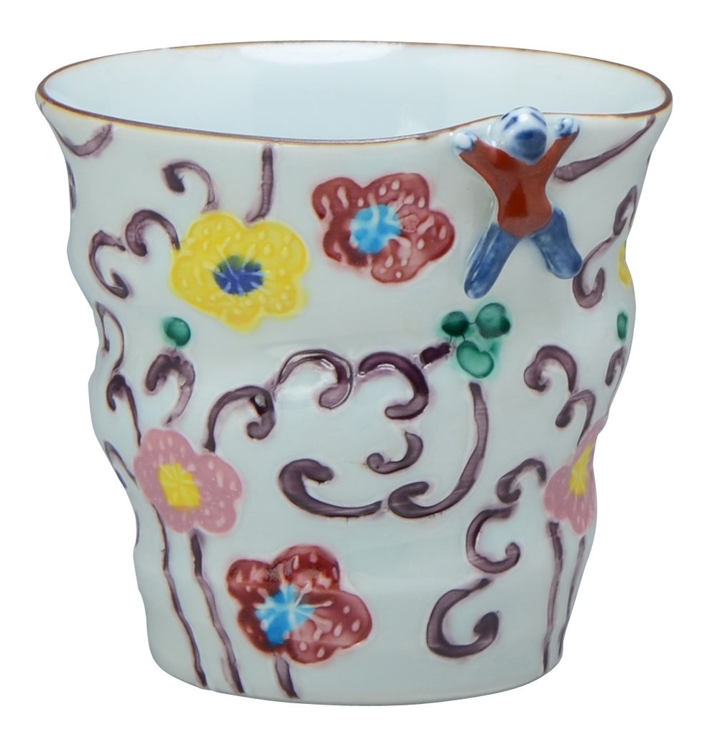 Kyoto-yaki Kiyomizu-yaki Free Cup, Flower Wave Arabesque  Purple , 260ml,