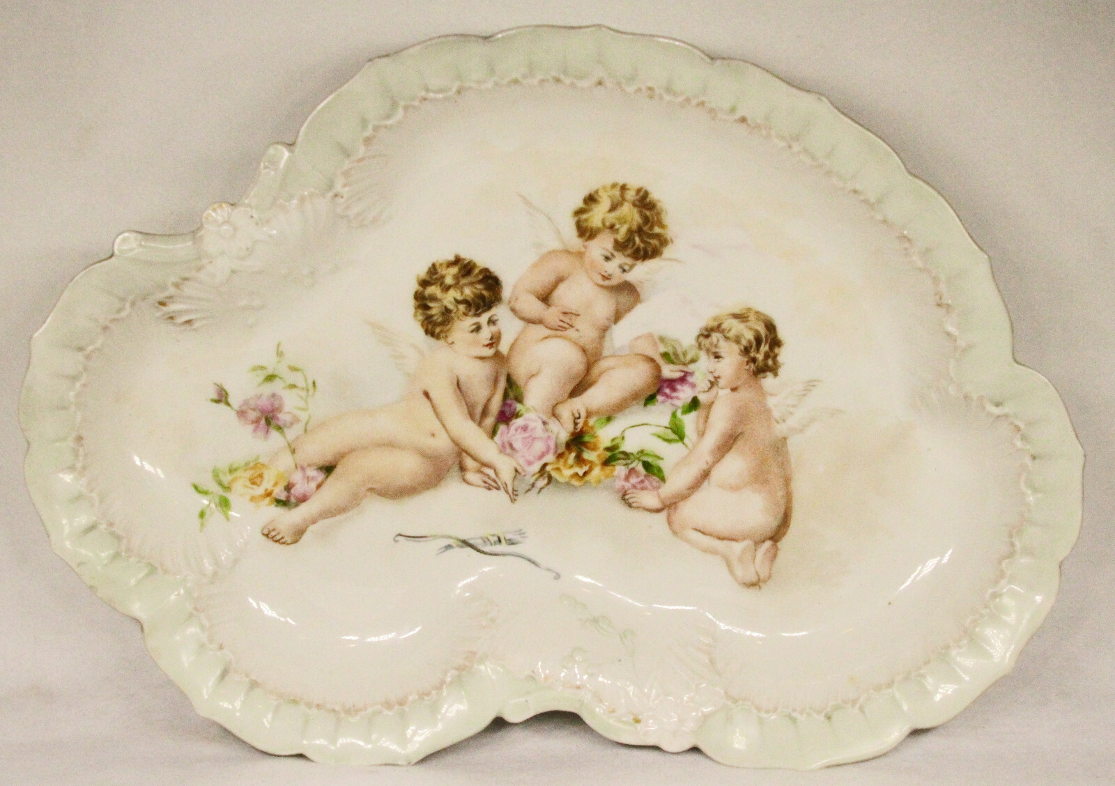 Antique French Porcelain Plate Dish with Cherubs /Angels  17 1/2