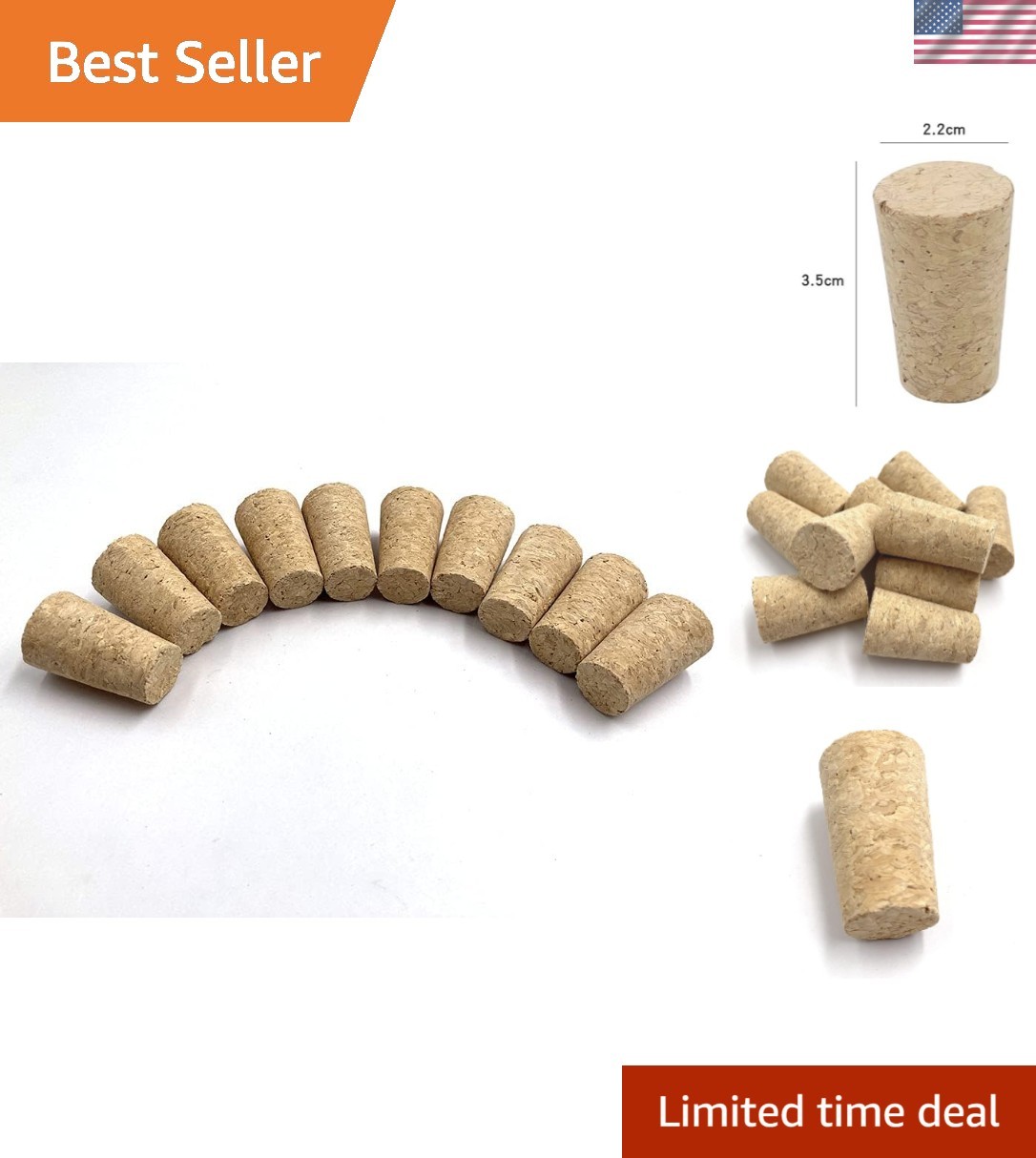 High-Quality 10-Pack Wooden Corks - Elegant Tapered Design for Wine Bottles