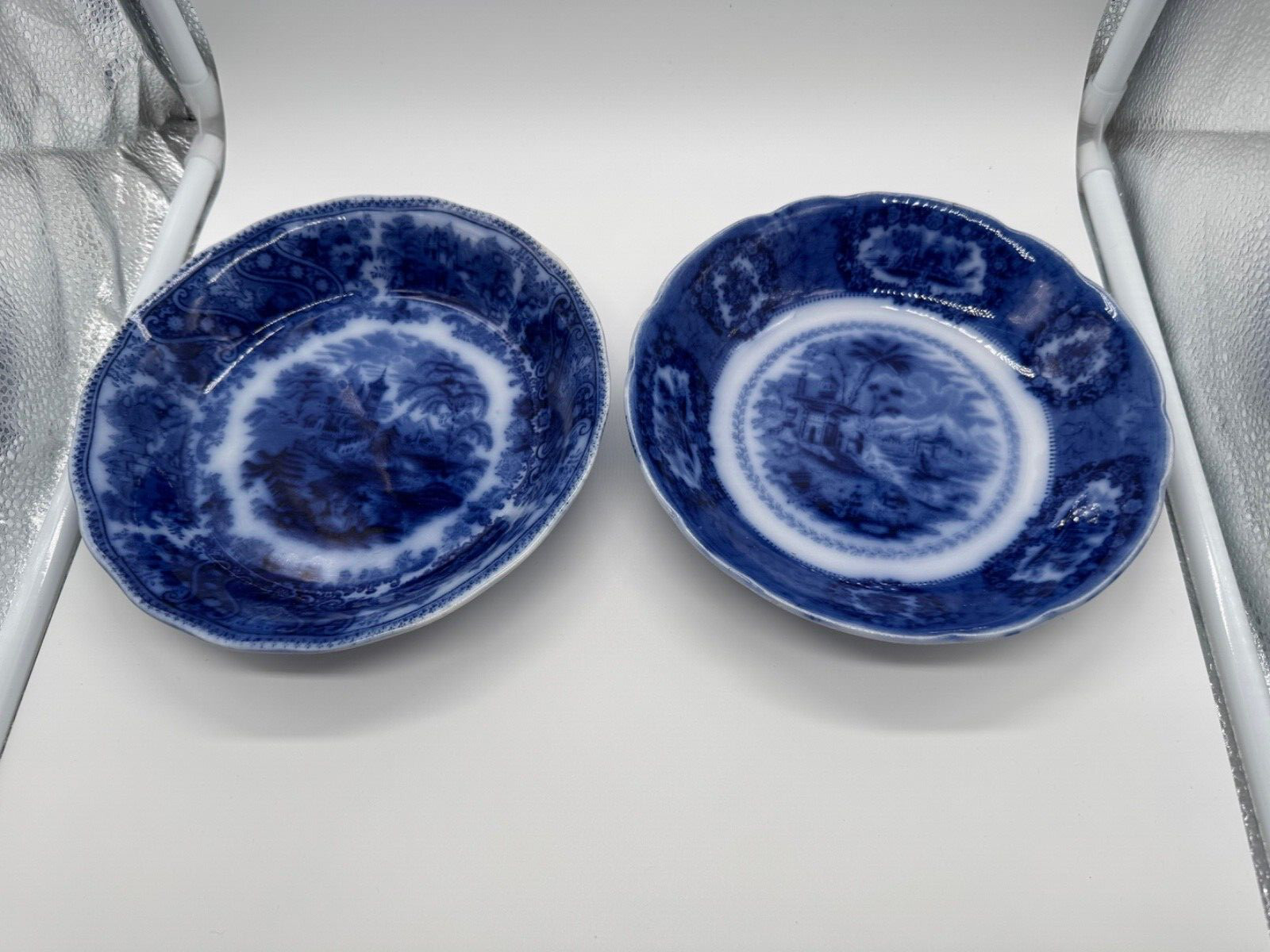 Antique Burgess & Leigh Flow Blue Pair of Nonpariel Pattern Bowls Antique Burgess & Leigh Flow Blue Pair of Nonpariel Pattern Bowls