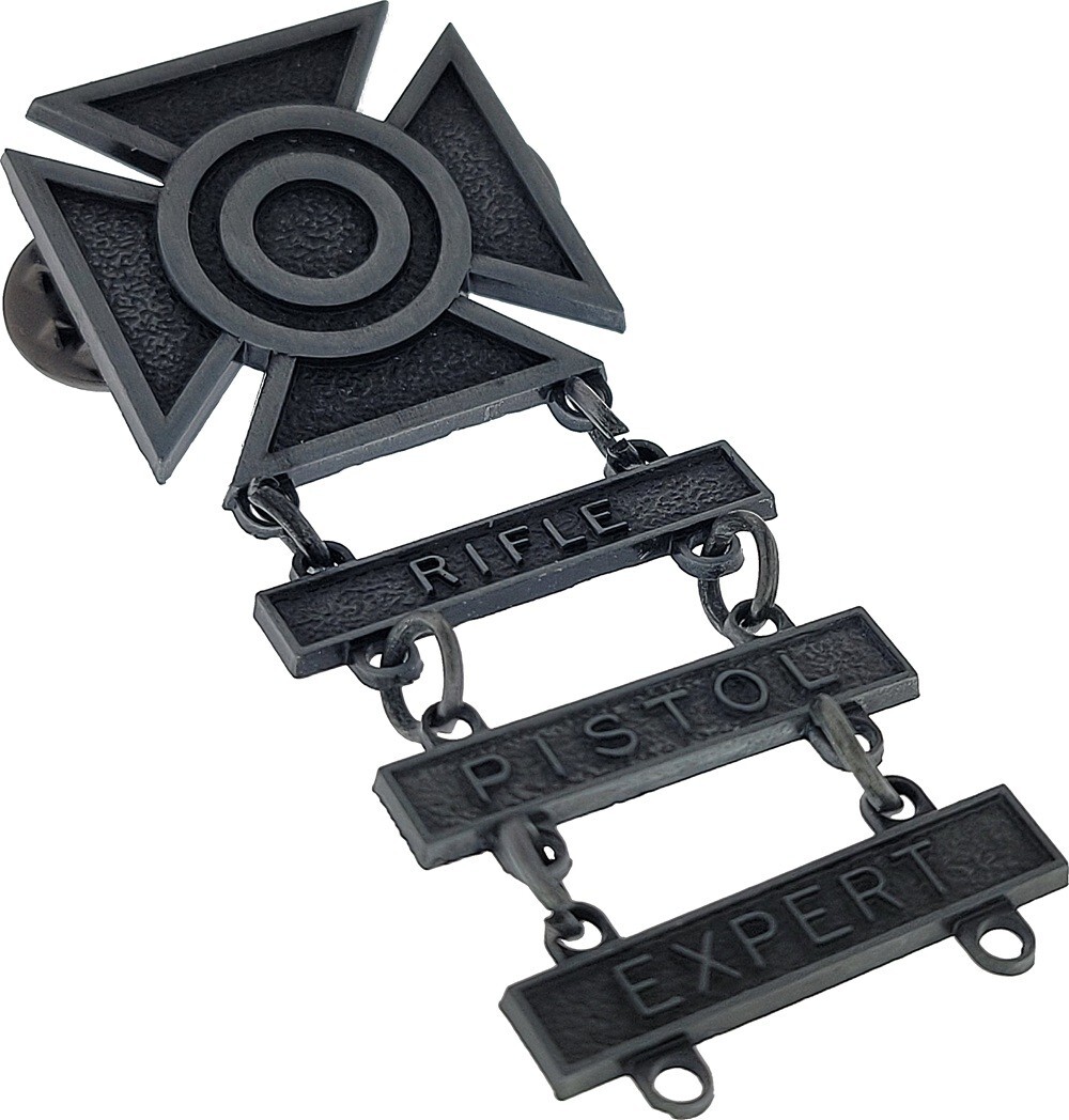 US ARMY Sharpshooter Oxidized Badge RIFLE PISTOL EXPERT 3 Qualification Bars