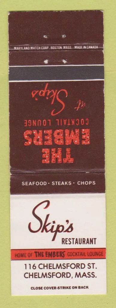 Matchbook Cover - Skip\'s Restaurant Chelmsford MA WEAR
