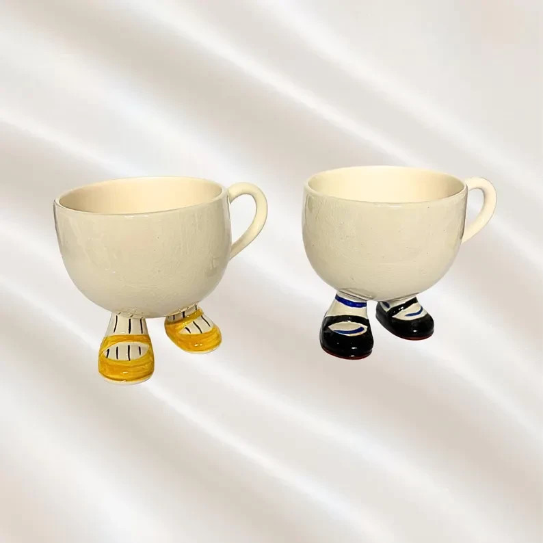 Vintage Carlton Ware Walking Ware Teacups Quirky Shoes Ceramic Mugs Pair 1970s