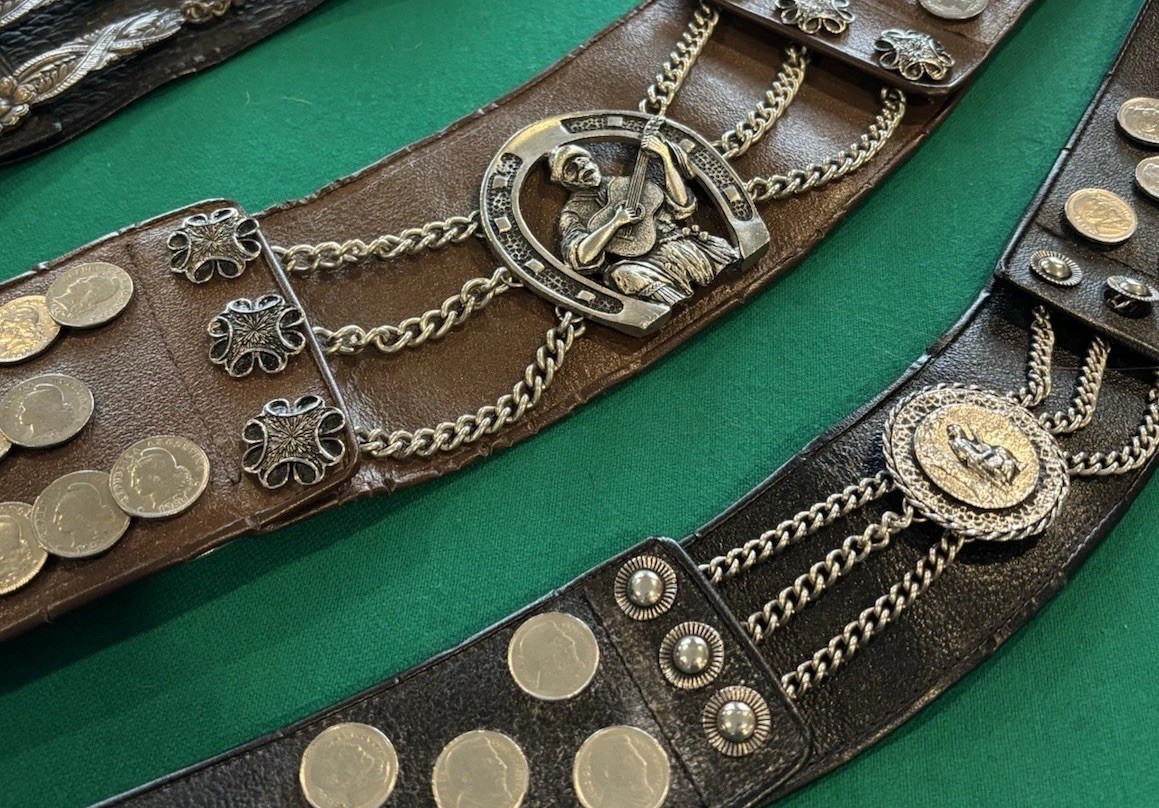 Authentic Argentine Gaucho Coin Concho Belts - collection of two circa 50s-70s