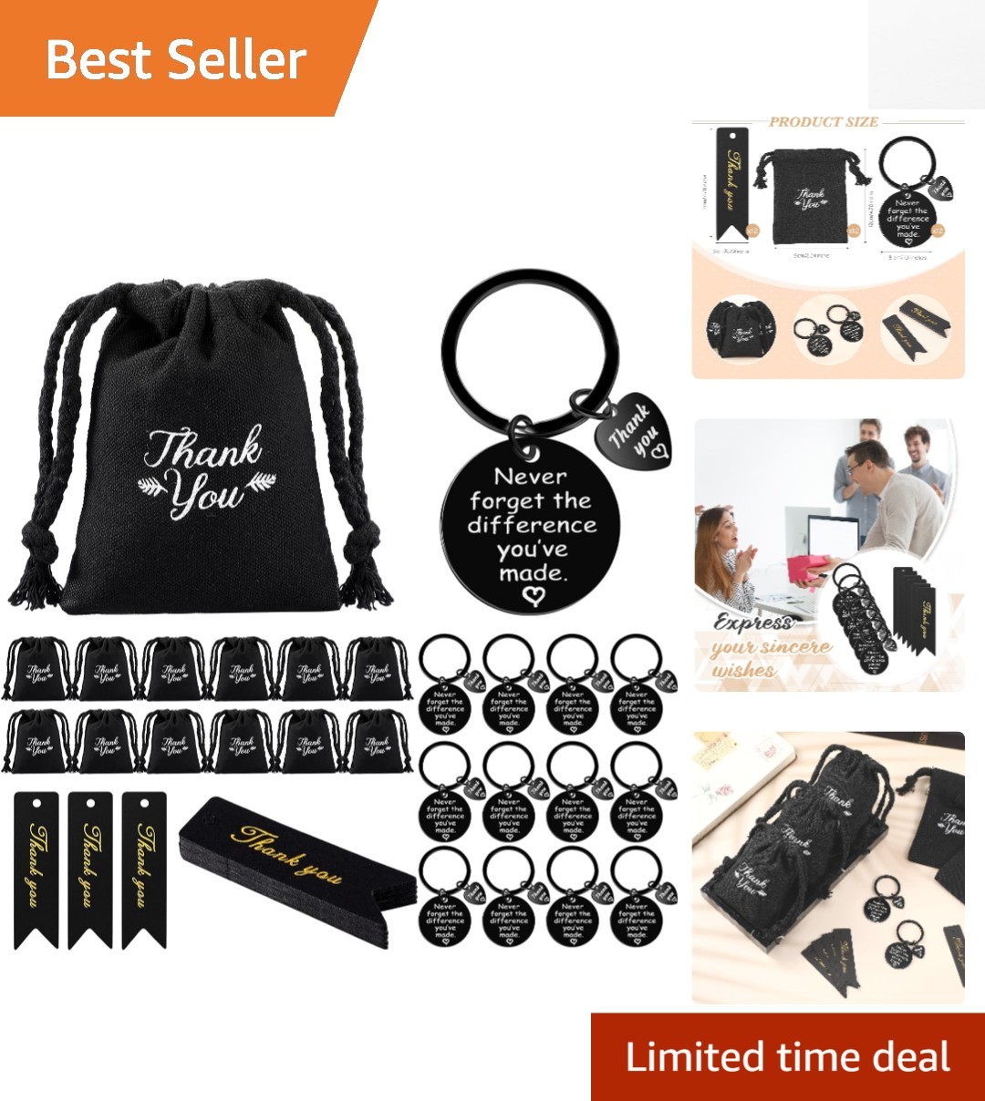 36 Pcs Employee Thank You Gift Set: Engraved Keychains & Fabric Bags Included