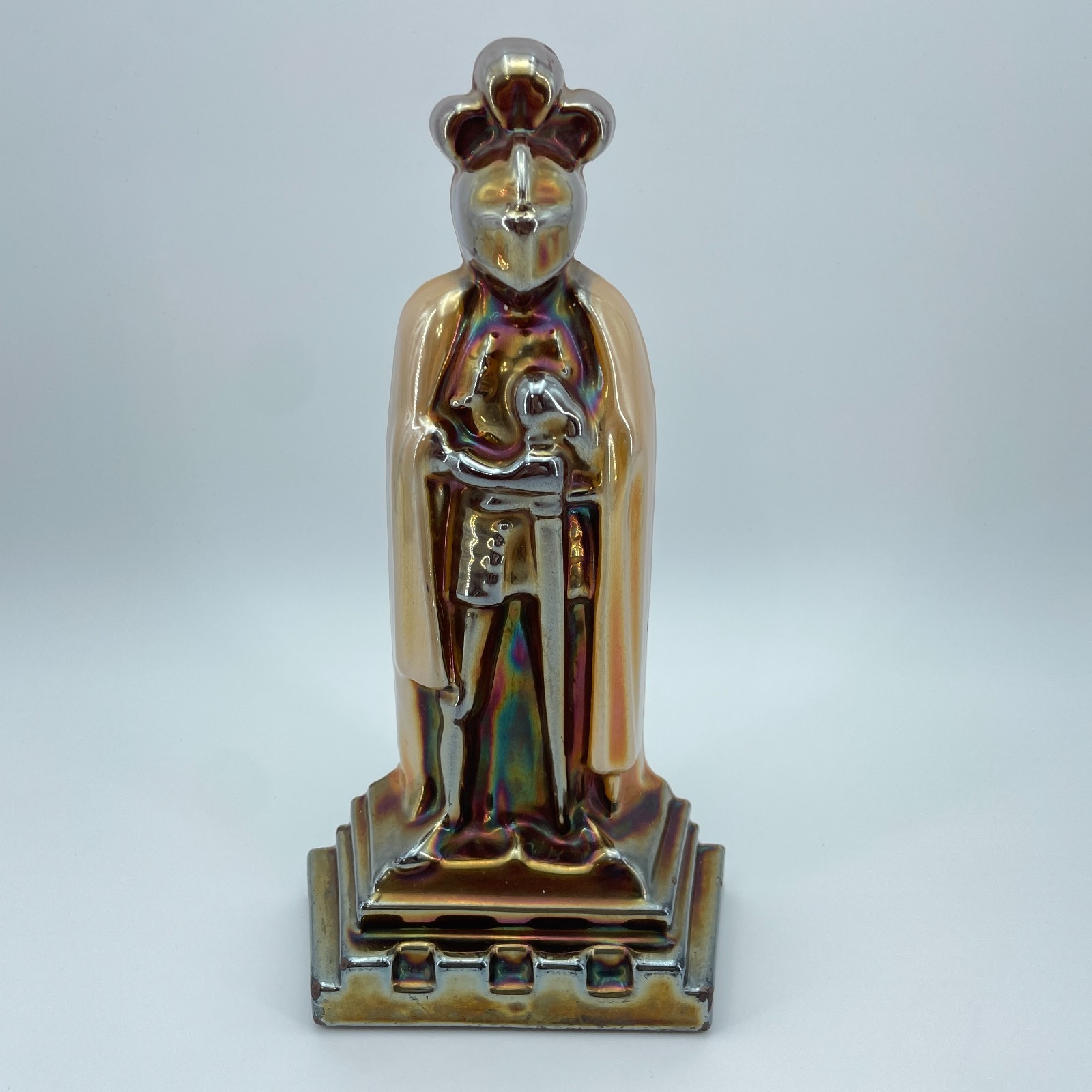 Vintage Cast Iron Knight Fireside Companion Statue Lustre Glaze Door Stop 11in