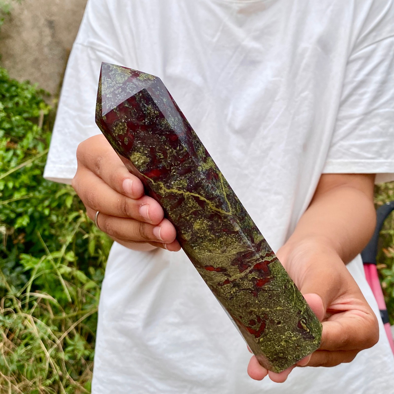 1.5LB  Natural Dragon Blood Stone Hexagonal point Column/Meditation Stone