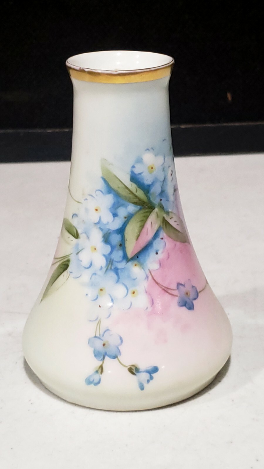 Bavaria Porcelain Hat Pin Holder Blue Floral with Gold Handpainted Signed 