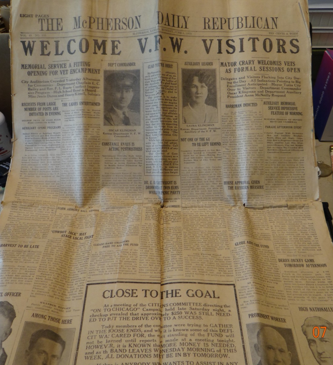 McPherson Kansas Daily Republican Newspaper June 5, 1933 (State VFW Comes)
