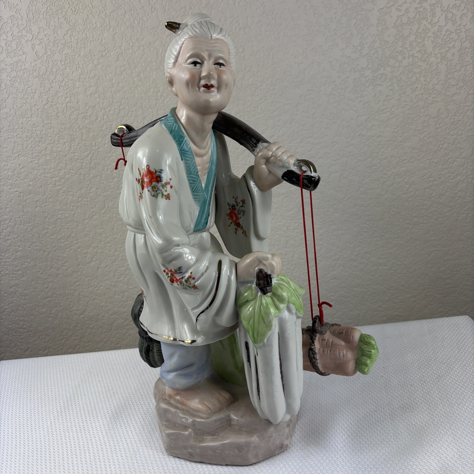 Vintage 20th C. Asian Porcelain Vegetable Vendor Chinese Porcelain Statue Figure