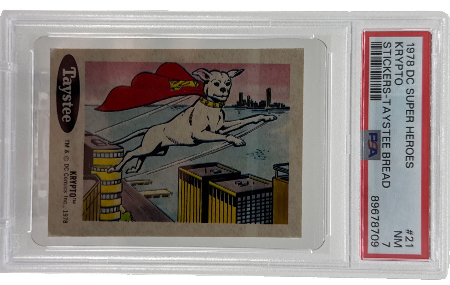 1978 TAYSTEE BREAD DC SUPER HEROES STICKERS KRYPTO #21 PSA 7 SUPERMAN SUPERGIRL